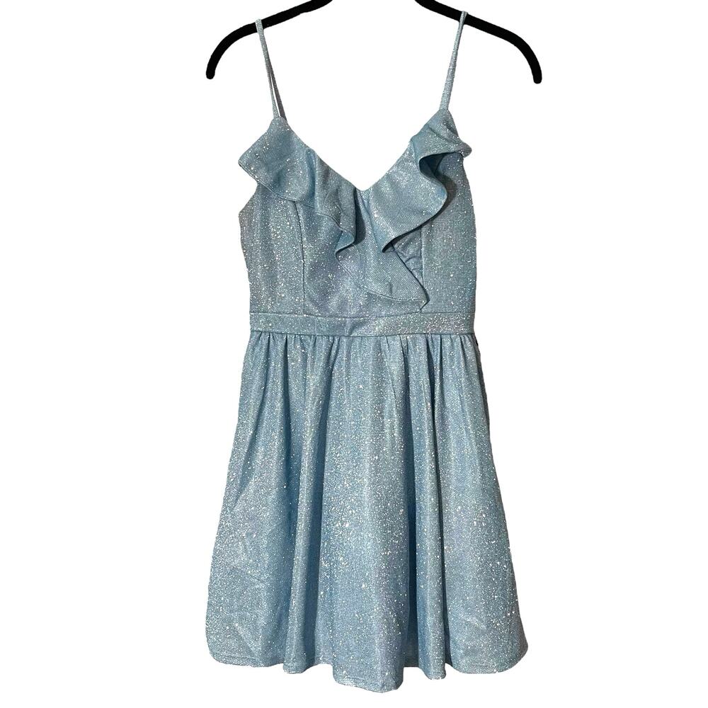 Emerald Sundae Homecoming Dress Size S Blue Sparkle Glitter Short Prom Mini NWT